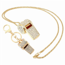2-Piece Rhinestoned Whistle Keychain and Necklace Set with Zinc Alloy Construction 6 Stylish Color Option for Daily Use