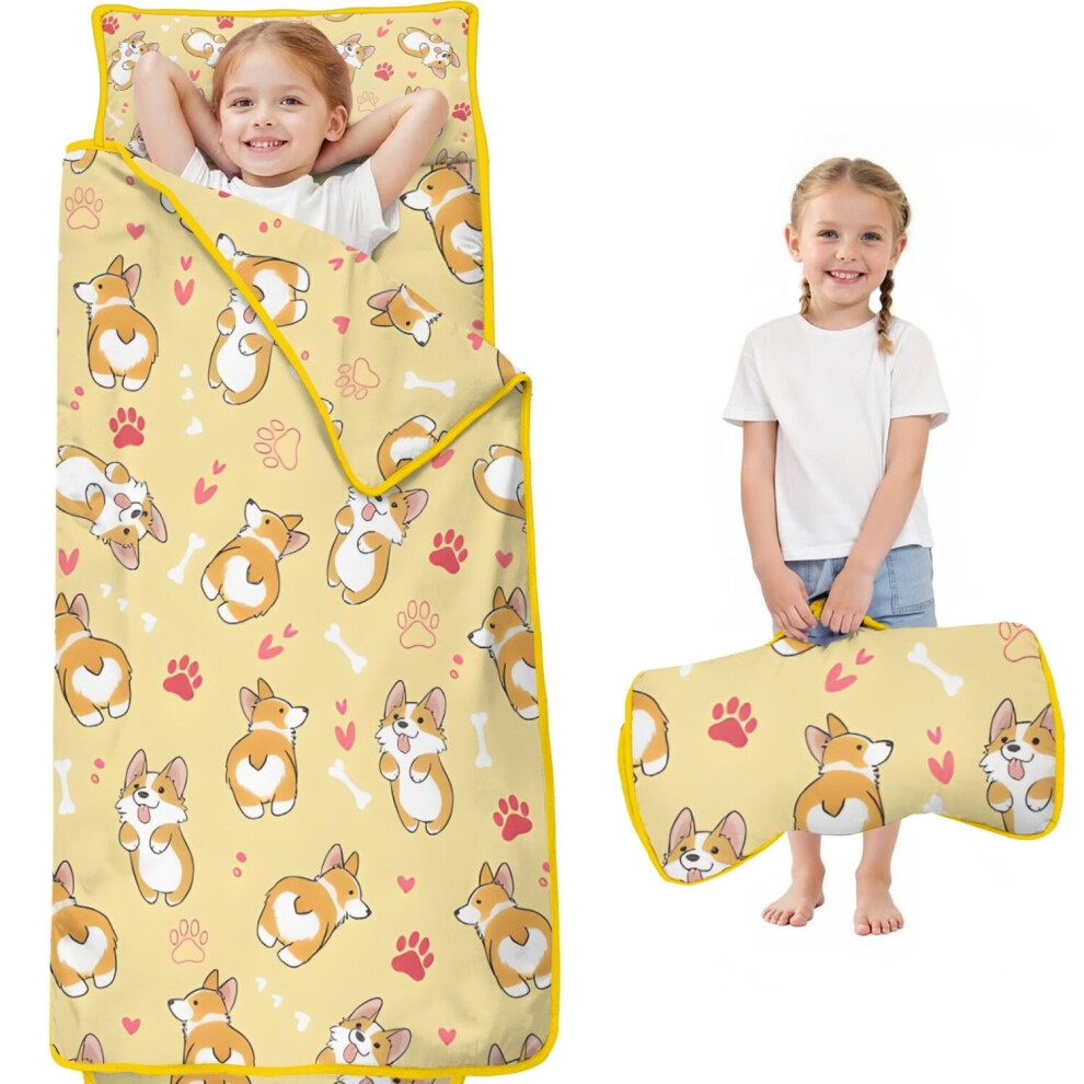 Corgi Dog and Footprints Toddler Nap Mats for Kids Preschool,Sleeping Mat Bag or Kids,Toddler Sleeping Bag,Toddler Nap Mat or Daycare