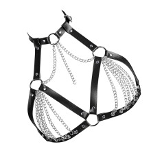 Punk Leather Bra with Multiple Alloy Chain Vintage Body Bra Harness for Vacation Beach Parties and Costume Event