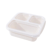 Contenitore per alimenti Bento Box con 3 scomparti, colore beige.