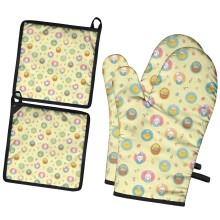 Easter and Chicks Yellow Pattern Kitchen Oven Mitt and Pot Holder Set 2 Pcs, Heat Resistant Up To 392 F, for Baking, Cooking and Grilling