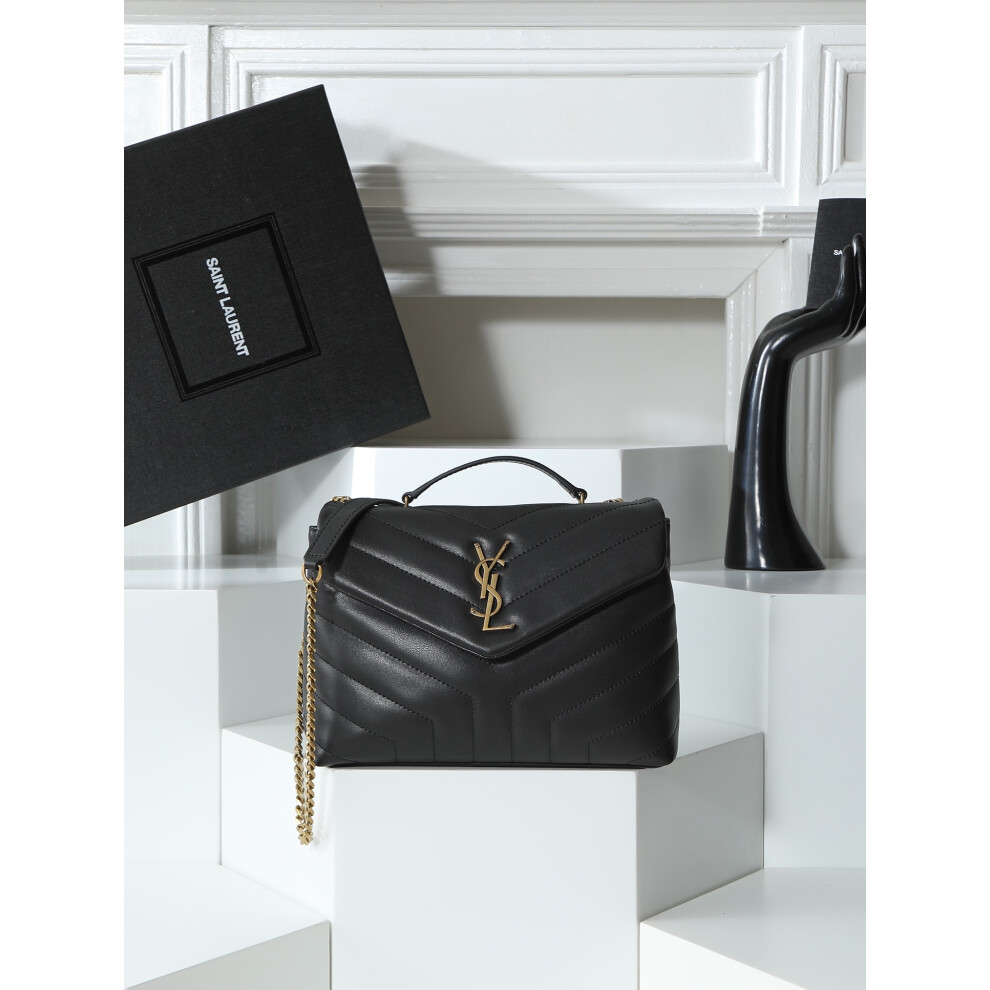 Xhrain Ysl Saint Laurent Grained Calfskin Chain Bag 24Cm Black