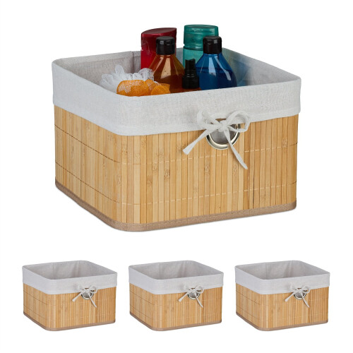 Cestos de armazenamento de bambu com forro de tecido, conjunto de 3