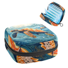 Sanitary Napkin Storage Bag for Girls Women, Portable First Period Pads Bag Tampons Holder Girls Travel Makeup Bag, Large Capacity Sea Turtle Pattern