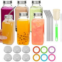 Garrafas de vidro de 355 ml (12 oz) para suco, com tampas, canudos e kit de limpeza.