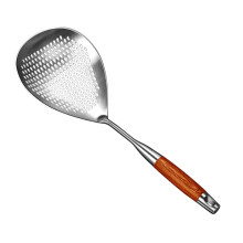 Lyveit 16" Slotted Spoon with Wooden Handle, 304 Stainless Steel Fryer Skimmer – Compatible with All Cooktops
