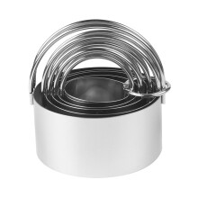 5 Pcs Stainless Steel Round Cookie Cutters, 4-8cm, Ring Handle, Dishwasher Safe, for Baking/Cooking Silver