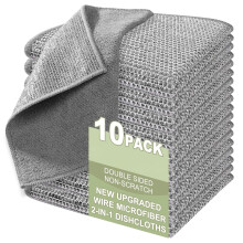 Non-Scratch Wire Dishcloth 10-Pack, Dual-Sided Steel Mesh & Microfiber Scrubber for Pots, Pans, Countertops, Sink – Grey