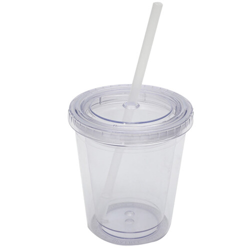 Tazza termica da viaggio in plastica da 350 ml con coperchio e cannuccia