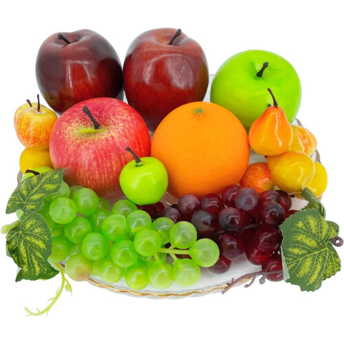 Conjunto de 22 frutas artificiais – Maçãs, Laranjas e Uvas