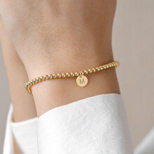 Gold Initial Bracelet for Women, Dainty Charm Disc Bracelet Jewelry Beaded Bracelet Gifts