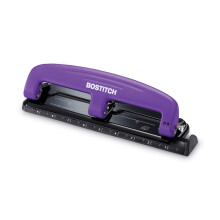 3-gaats perforator, metaal, 12 vellen, EZ Squeeze, paars