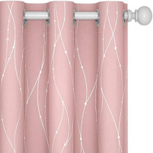 Pink Blackout Curtains with Silver Wave Dots Print, 45x45
