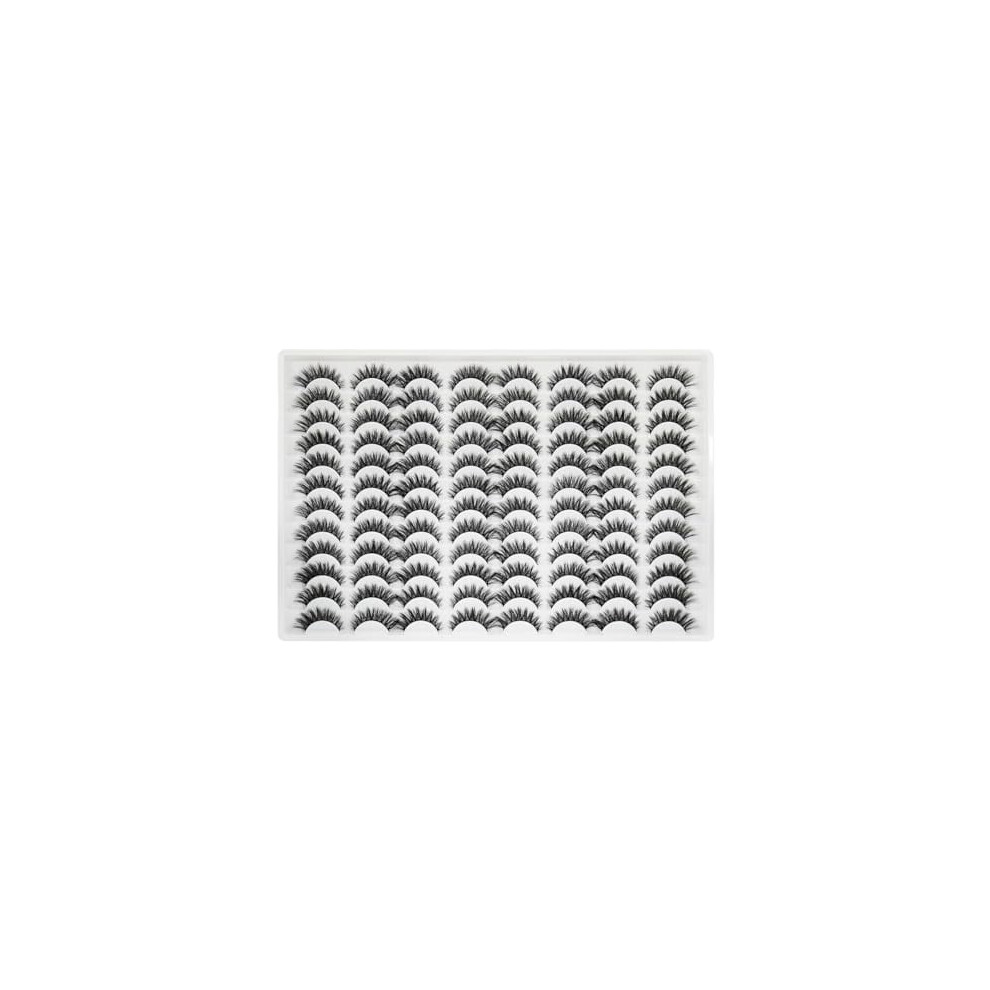 False Eyelashes 48 Pairs Faux Mink Lashes 14mm Wispy Lashes 3D Fluffy Cat Eye Lashes Pack Bulk Wholesale Strip Lashes(style 48-042)