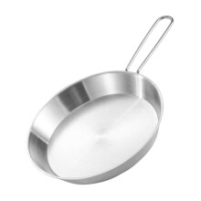 Frigideira antiaderente em aço inoxidável com cabo dobrável.
