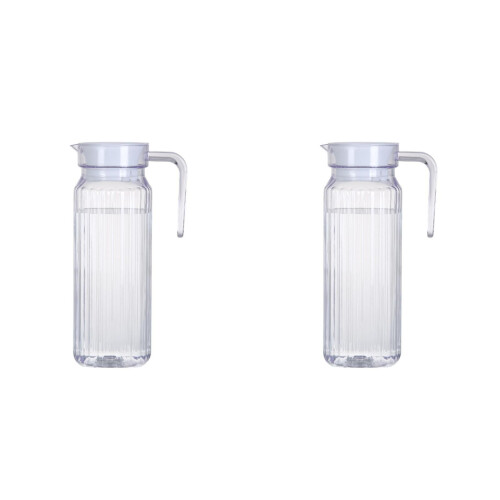 Glazen kan van 1 liter met structuurafwerking en wit plastic deksel.