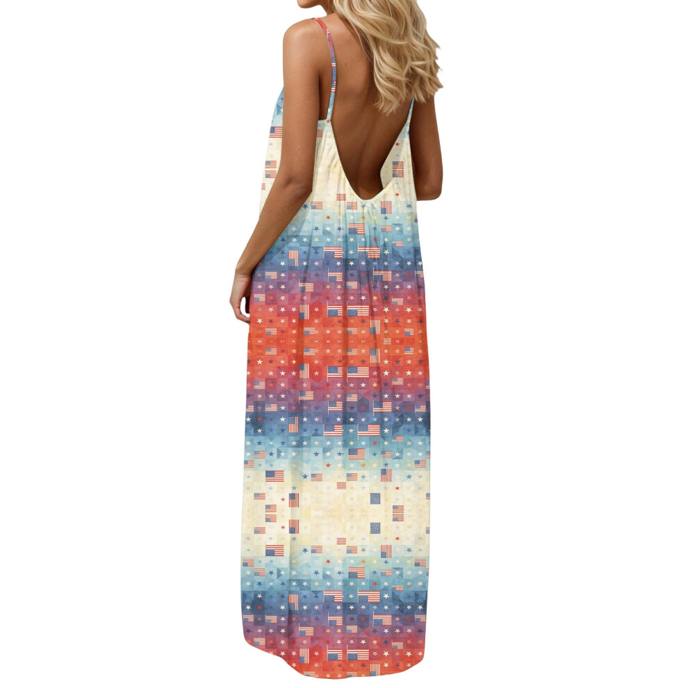 Women Backless Cami Dress, Casual Sleeveless House -Multi S
