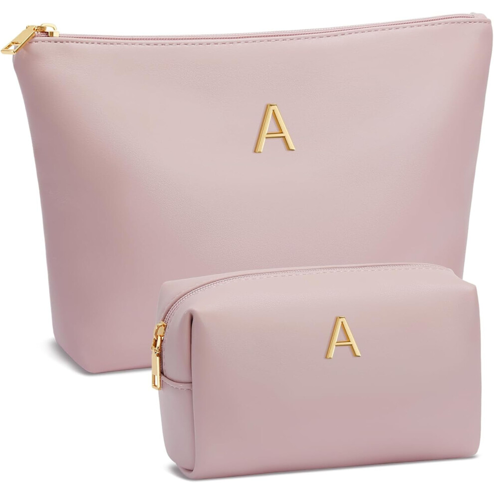 Women Gifts | Initial Makeup Bag Set for Girl Personalized Gifts for Bridesmaid Friend Graduation Teachers PU Leather Cosmetic Travel Toiletry Bag