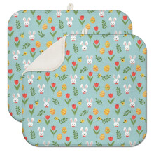 Easter and Tulips Light Blue Pattern Dish Drying Mat 2 Pack, Ultra Absorbent Microfiber 16"x18", Anti-Slip Drain Mat for Kitchen