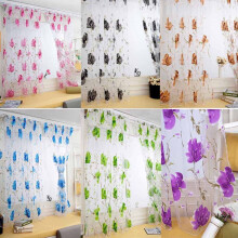 Watercolor Floral Sheer Curtain (100x130cm) – Tulle Window Drape with Leaf Vine Pattern, Scarf Valance for Door/Window