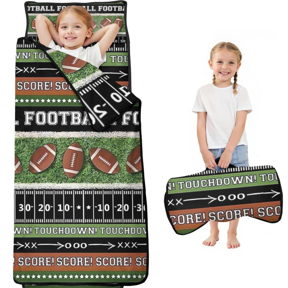 Colorful Football Field & Balls Nap Mat for Toddlers – Compatible with Preschool, Daycare, Sleeping Bag & Mat Bag