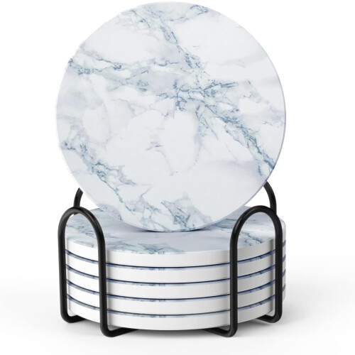Set di sottobicchieri in pietra assorbente con supporto, 6 pezzi