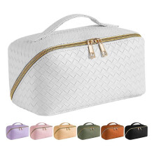 Large Capacity Cosmetic Bag Light Luxury Pu Leather Woven Cosmetic Storage Bag
