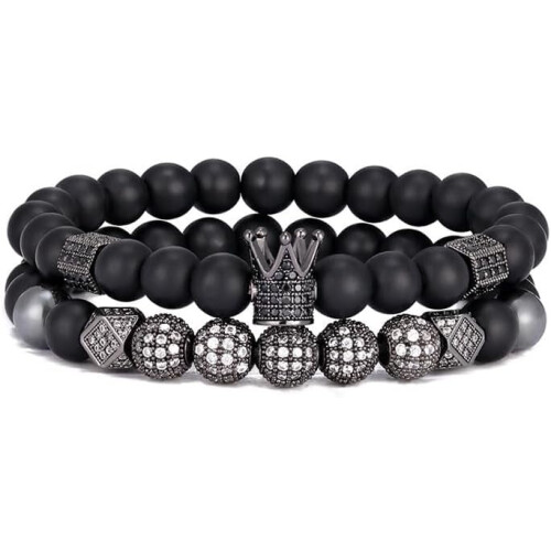 Pulseira de contas de ônix para homem, 8 mm, preta fosca, 19 cm (7,5 polegadas)