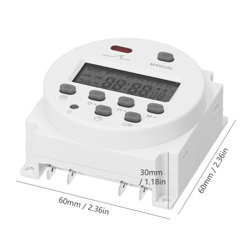 Digital Timer Switch 16 ON/OFF Programs, 220V, White, 60x60x30mm 1