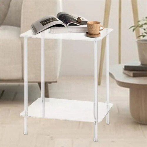 2X Acrylic Coffee Table Square Side Table Accent Table Sofa Bedside Table Clear Double Tier Snack Tea Side Table 2