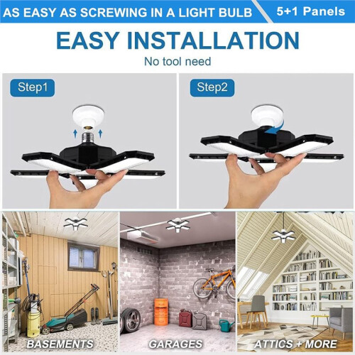 Super Bright LED Garage Light with 5 Adjustable Panels, E27 Screw Socket for Industrial Use 1