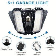 Super Bright LED Garage Light with 5 Adjustable Panels, E27 Screw Socket for Industrial Use