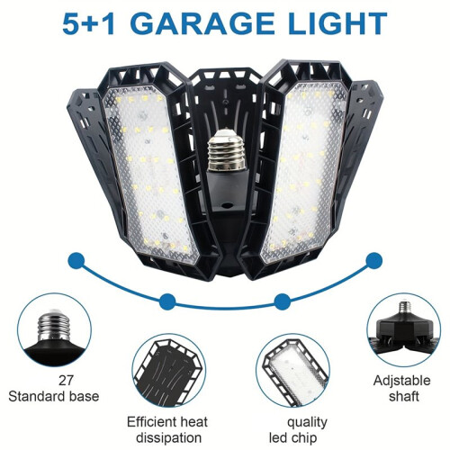 Super Bright LED Garage Light with 5 Adjustable Panels, E27 Screw Socket for Industrial Use