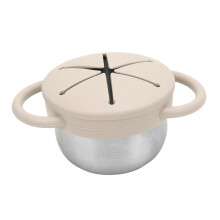 Baby Edelstahl-Snackbecher mit Silikon-Deckelgriff – Flüssigkeitsdicht, Beige
