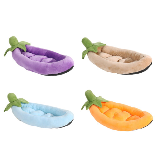Leaf Pattern Pets Bed Plush Comfort Semi Enclosed Pets-Purple S 1