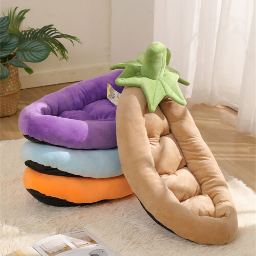 Leaf Pattern Pets Bed Plush Comfort Semi Enclosed Pets-Purple S 2