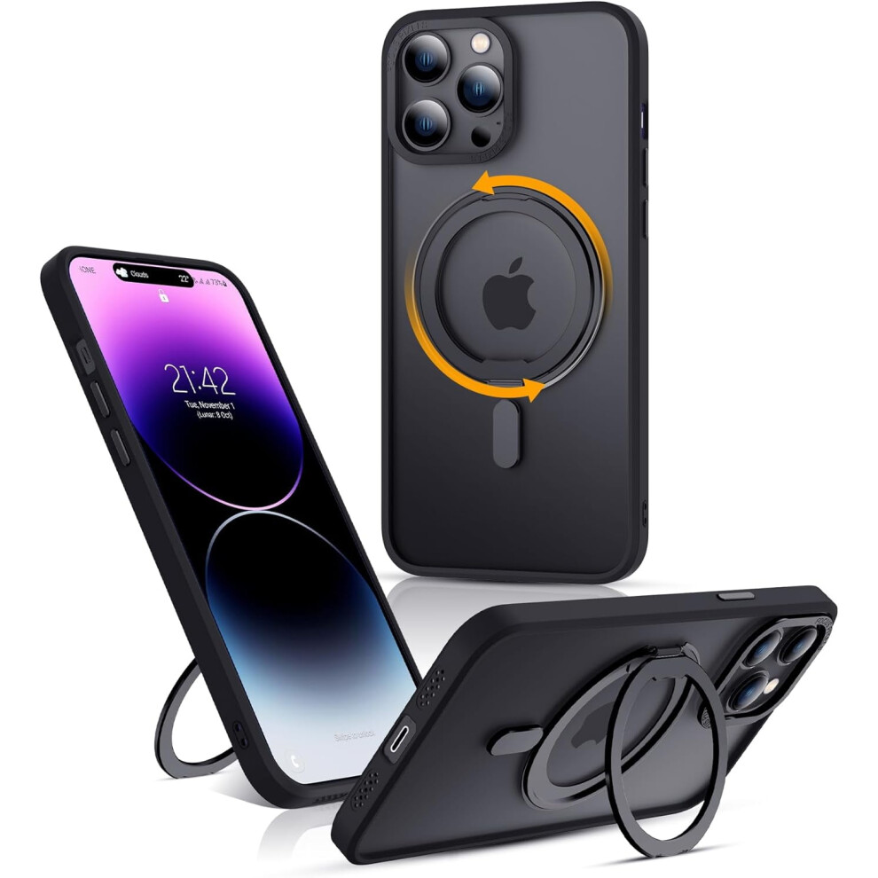 Military-Grade Iphone 13 Pro Max Case With 360 Rotatable Magnetic Ring Stand, Translucent Back, Magsafe Compatible, 6.7", Black 9028731058924