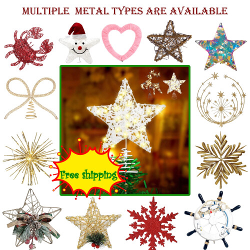 3D Star Tree Topper with LED Lights, Wrought Iron & Glitter