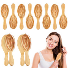 12PCS Wooden Hair Brushes, Oval Cushion Paddle, Anti-static, for Scalp Massage & Hair Growth, Ergonomic Handle, Compatible with Daily Use