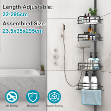 Rust-Resistant Adjustable Corner Shower Caddy, 4-Tier Floor Standing Bath Rack w/ Tension Pole & Towel Hook