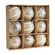 9-Piece Rustic Christmas Ball Ornaments Set – 3.15" Shatterproof Baubles (Burlap, Felt, Clear) with Jute Hangers, Compatible with Standard Tree