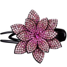 Xinwanna Anti-slip Tooth Temperament Exquisite Hair Clip Shining Rhinestone Elegant Flower Decor Hairpin Hair Accessories (Pink)