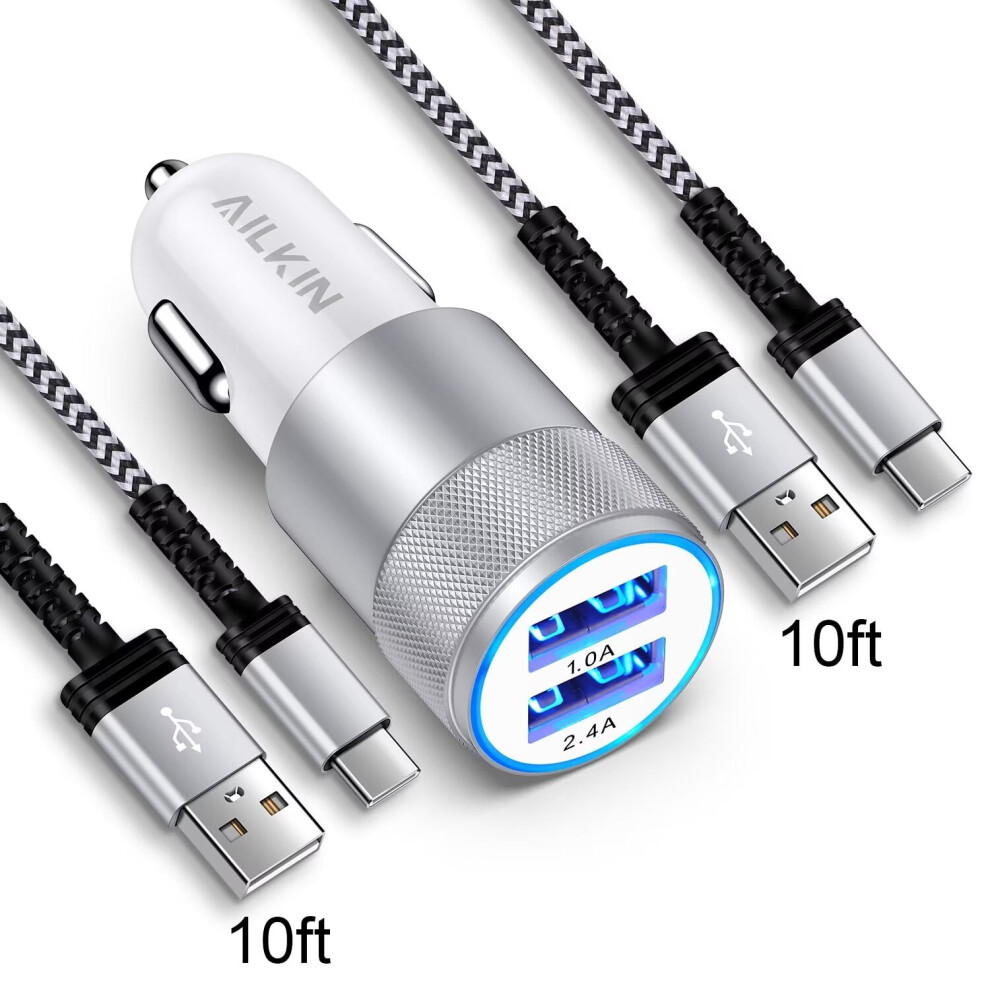 3Pcs Usb-C Car Charger Adapter Set With 2X 10Ft Usb-C Cables, Fast Charging, Compatible With Android 9028731130781