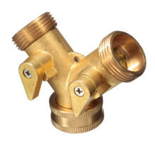 Brass Two-Way Ball Valve Garden Hose Splitter 3/4 Inch