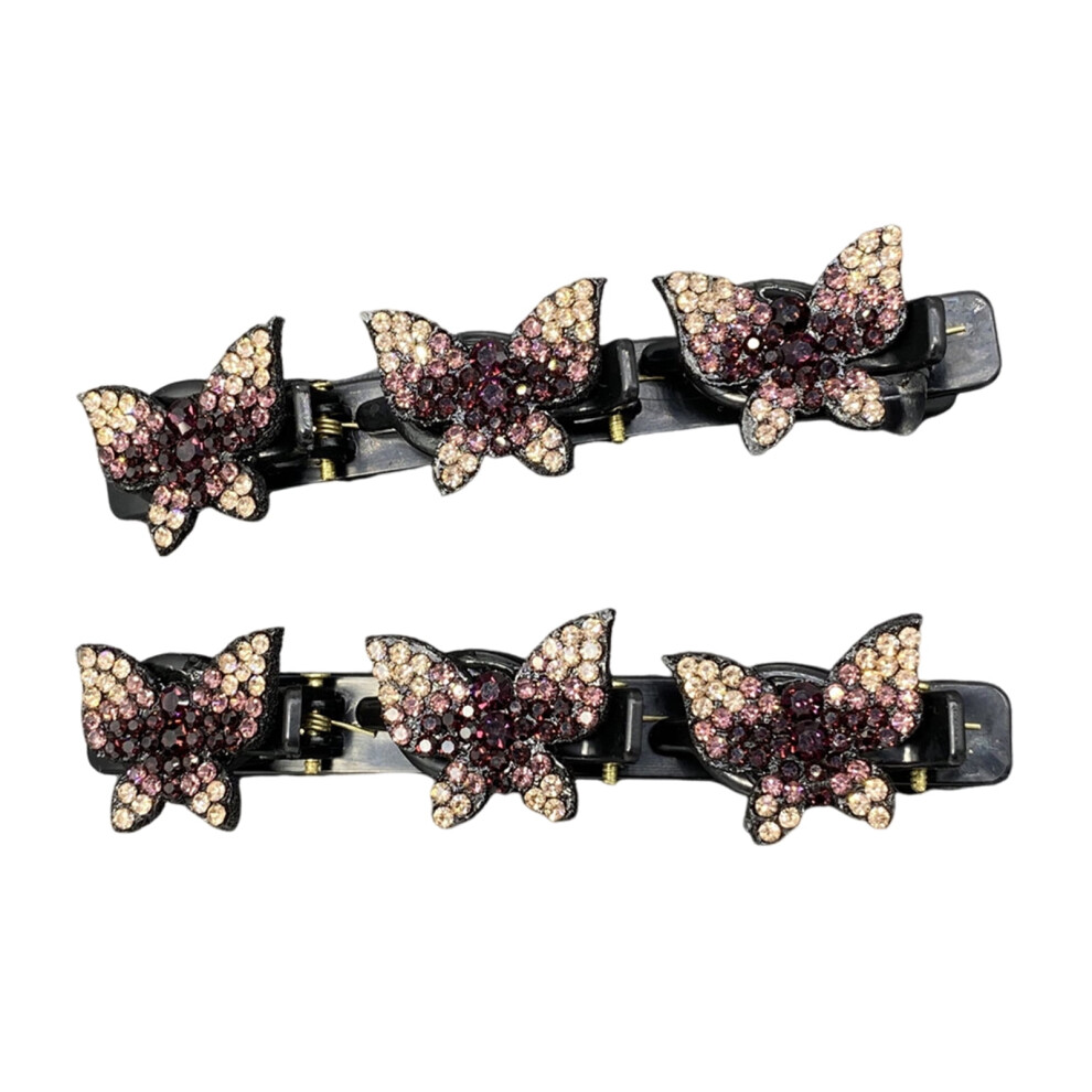 Unisex Brown Xinwanna 2Pcs Women Hairpins Sparkling Faux Crystal Butterflies Decor Braided Hair Clips Double Layer Bang Hair Pins (Coffee)