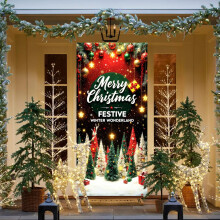 Elastic Christmas Door Cover For Wall And Front Porch Decor, Large Holiday Themed Fabric Banner For Seasonal Party And Home Celebration Displays