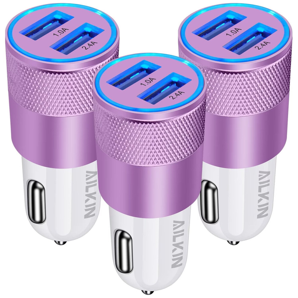Car Charger, 3Pack 3.4A Dual Port Usb Car Charger Adaptor For Compatible With Iphone Charging Cigarette Lighter Socket Adapter, Purple 9028731195568