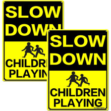 Slow Down Children Playing Sign Metal MPH Slow Warning Traffic Road Street Sign 8X12inch,2PACK