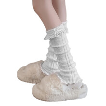 Elegant Knitted Stretch Leg Warmers Boot Cuffs Sweet Bows Ruffled Lace Trim Patchwork Leg Covers Calf Socks for Women
