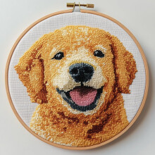 Cartoon Baby Golden Retriever Punch Needle Kit for Beginners – DIY Yarn Embroidery Set with Printed Pattern & Hoop (20x20cm), Compatible with Punch